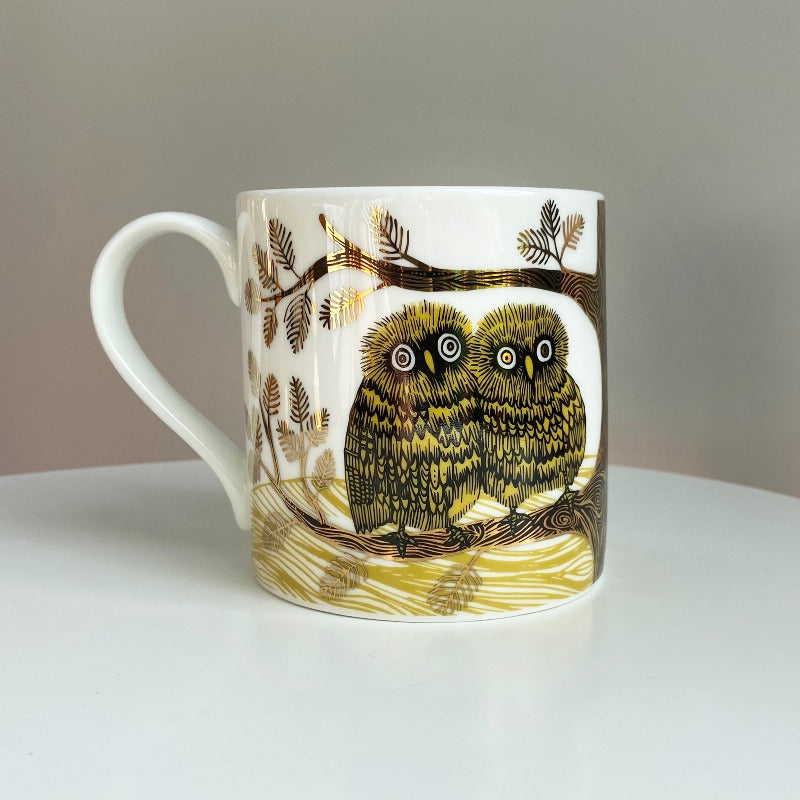 Baby Owl Mug Dear baby owls on a bone china mug with gold lustre details