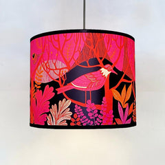 colourful black pink orange lampshade with bird print