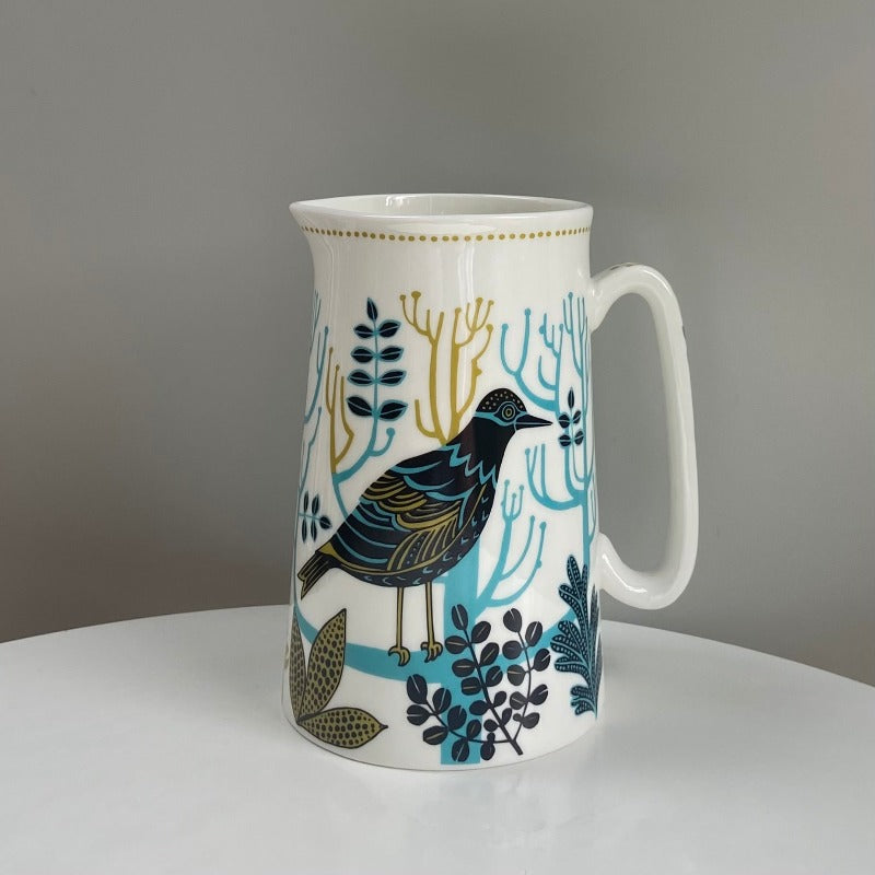 1 pint jug Dawn Chorus Turquoise small jug with patterned bird and trees
