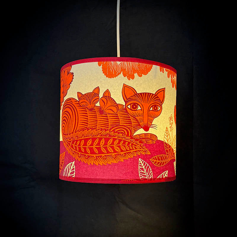 Regular Fox and Cubs Lampshade orange SECOND Lampshade with fox design on a dark background