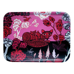 Lush Designs melamine-faced birch-play tray with fox and cubs design in red , pink and black