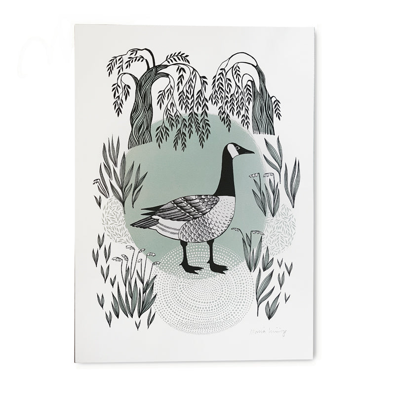 Canada Goose print Lush designs digital print of Canada Goose, pond and willows