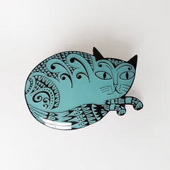 Enamel cat-shaped brooch in light blue