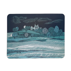 Lush Designs table mat with scene of Greenwich Park in shades of blue green