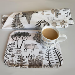 Wild boar tray with wild boar print mug of tea and napkin