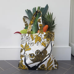 Lush Designs Loris print tote bag stuffed full of fruit and veg