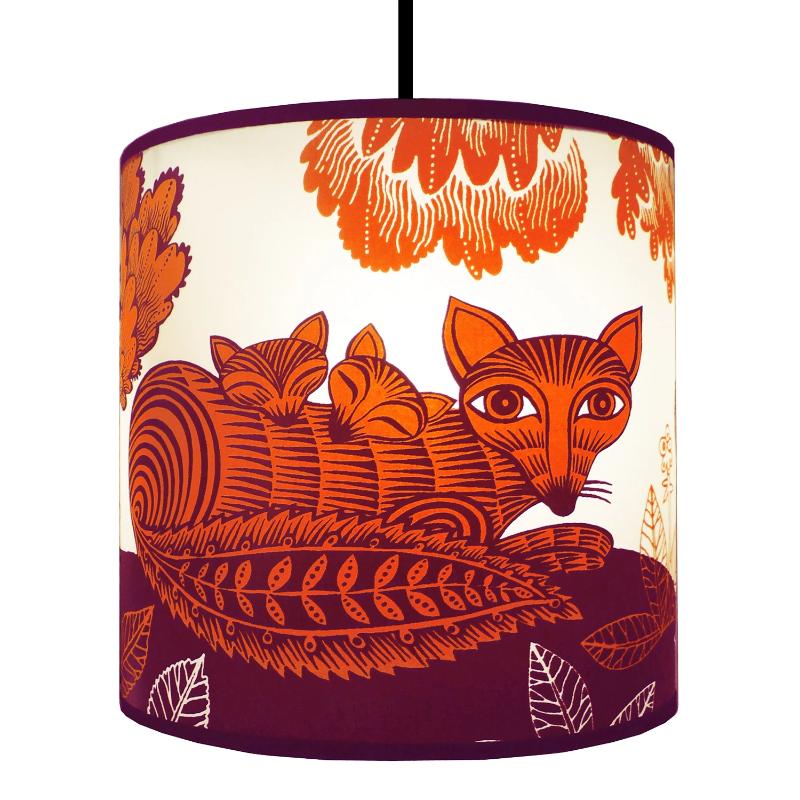 Fox & Cubs Lampshade - Orange/Plum Lush Designs orange and plum Fox and Cubs design lampshade