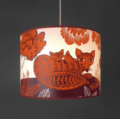 Large Fox and Cubs Lampshade - Orange