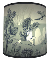 Smaller stag print shade. This view depicts a running dog and a pheasant