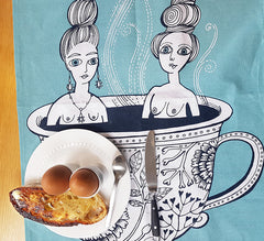 Tea Cup Ladies Tea Towel - Blue