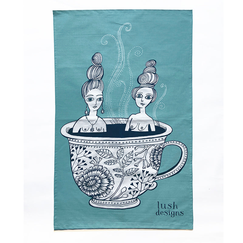 Tea Cup Ladies Tea Towel - Blue Tea Cup Ladies Tea Towel - Blue