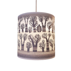 Lush Designs lampshade printed with winter trees in grey