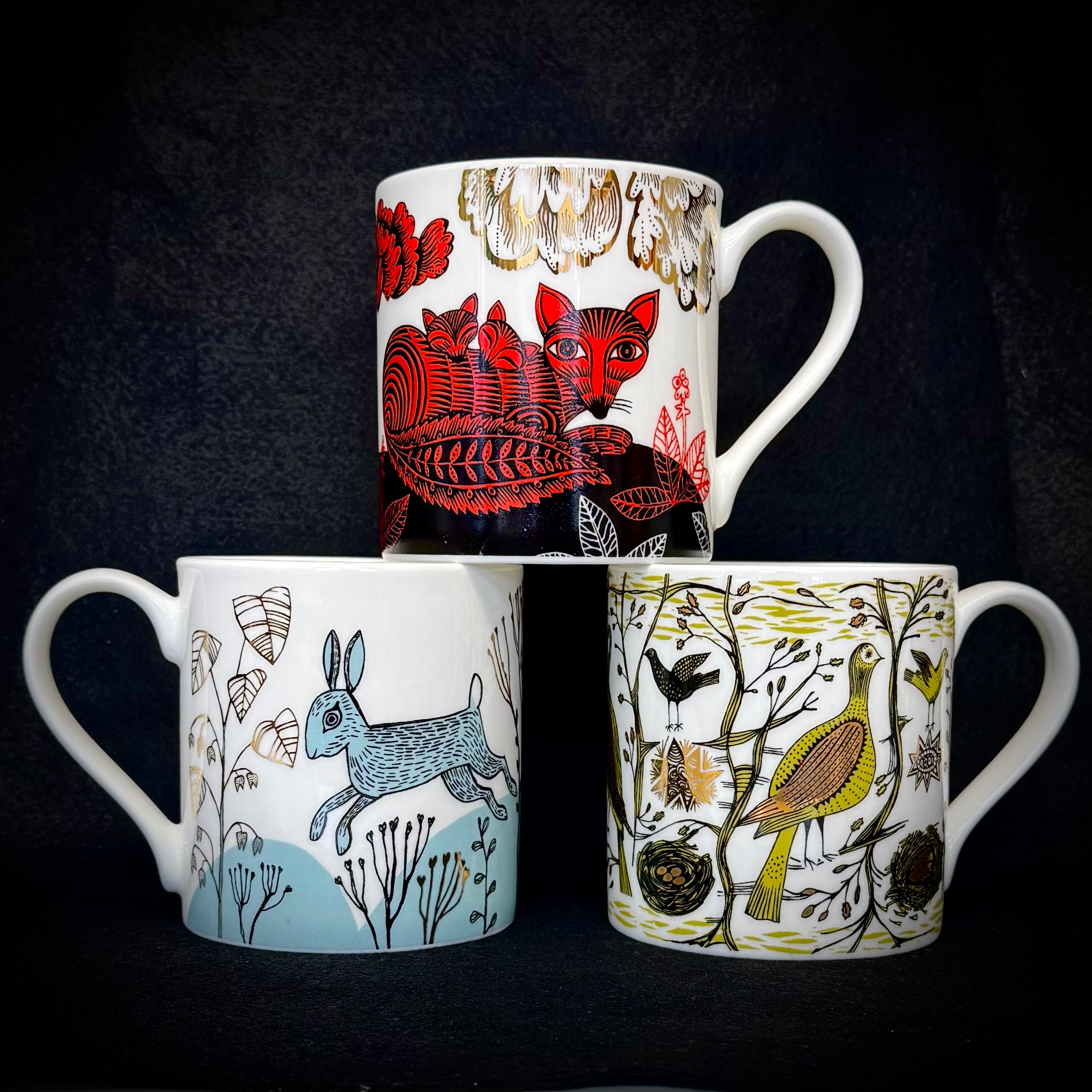 Set of Three mugs (seconds) Rabbit, Fox, Game Bird.