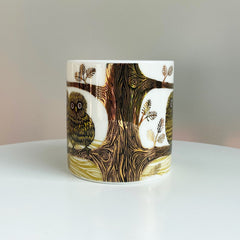 Dear baby owls on a bone china mug with gold lustre details