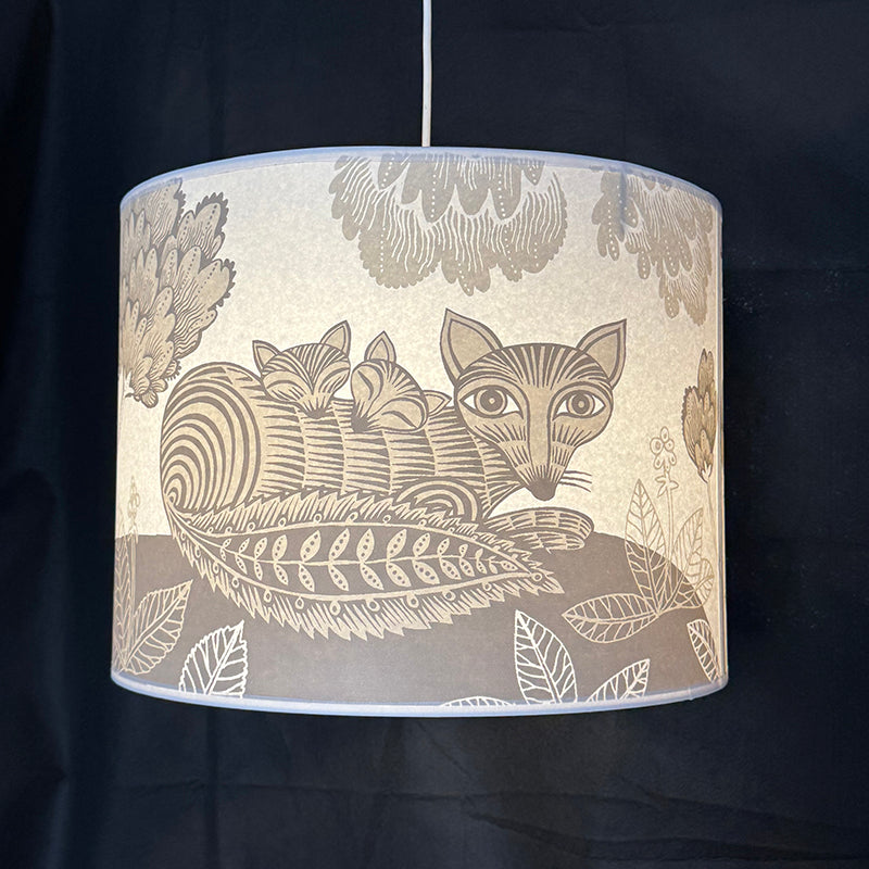 Large Fox and Cubs Lampshade Grey SECOND (pendant)