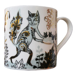 Lush Designs bone china cat design mug with gold lustre detail.  Made in England