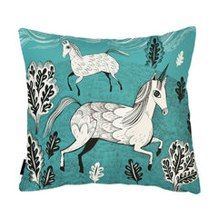 Lush Designs unicorn print cushion in vibrant turquoise