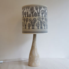 Lush Designs ceramic lamp base with tree print shade