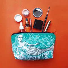 Zipped makeup bag pouch printed with mermaid designs