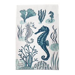 Lush Designs tea towel with print of tea towel in shades of blue