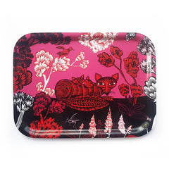 small tray printed with picture of a fox in red, pink and black