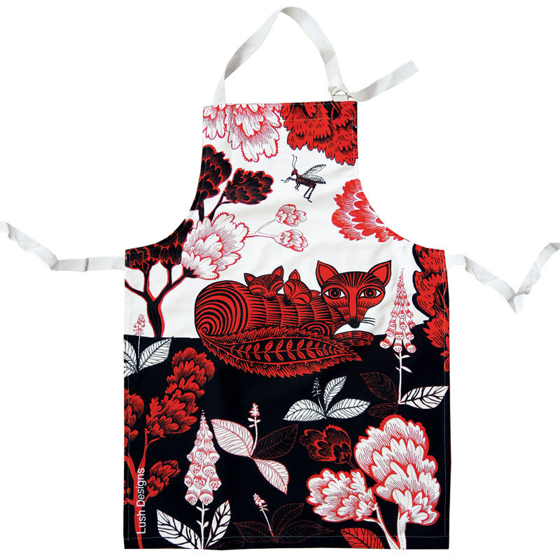 Lush Designs Fox design cotton apron in red and black