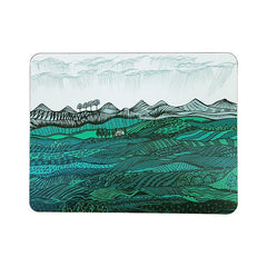 Lush Designs table mat depicting rolling green hills and a distant cottage