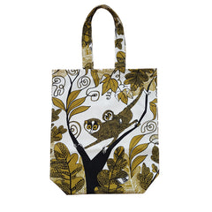 Lush Designs cotton shopping bag with print of slender lorises in olive green and black