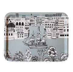 Lush Designs melamine-faced birch ply tray with picture of tall ship in full sail on the thames