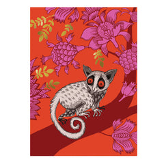 Lush designs Brightly coloured, gold decorated bushbaby print card