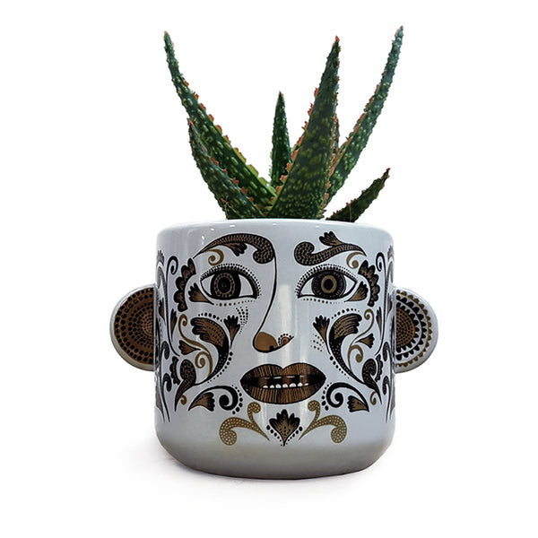 Clown plant pot (pale grey/tobacco)Droopy Moustache