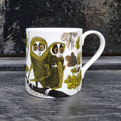 Loris print mug in chartreuse green, black and gold