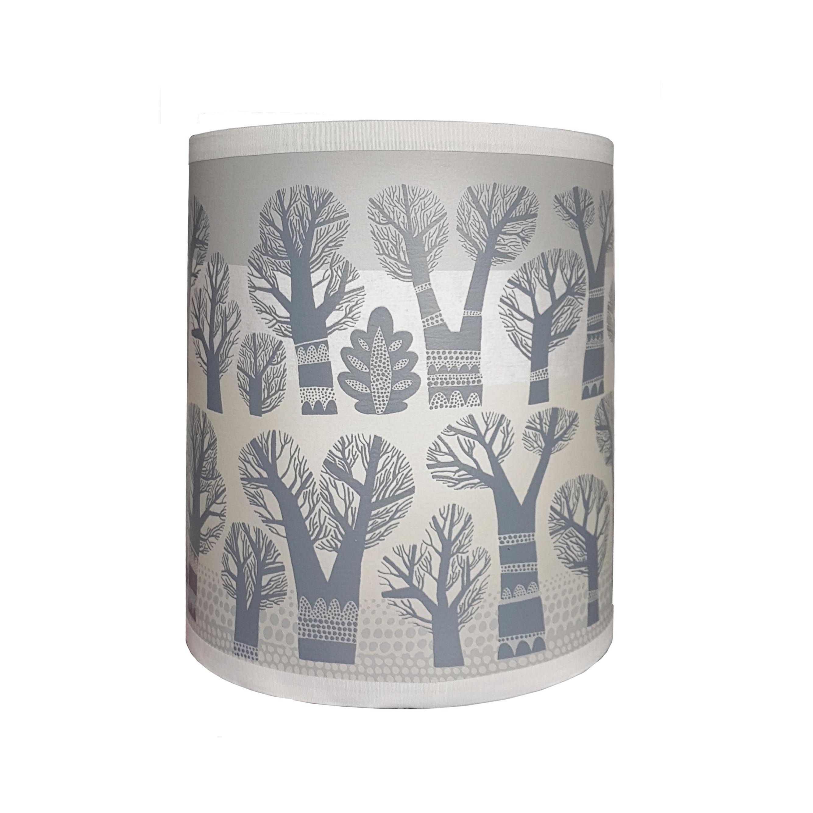 Lush Designs lampshade printed with winter trees in grey