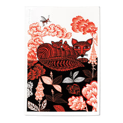 Lush Designs print of fox and cubs in red and black on heavy, textured paper
