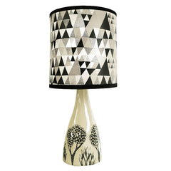Lush designs small black, grey and white triangle shade on ceramic lamp base
