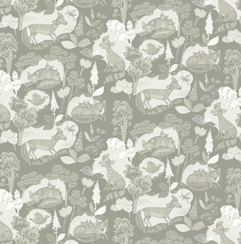 Lush Designs fox print wrapping paper in soft greys and beige