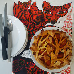 Lush Designs fox and cubs tea towel with fancy pie