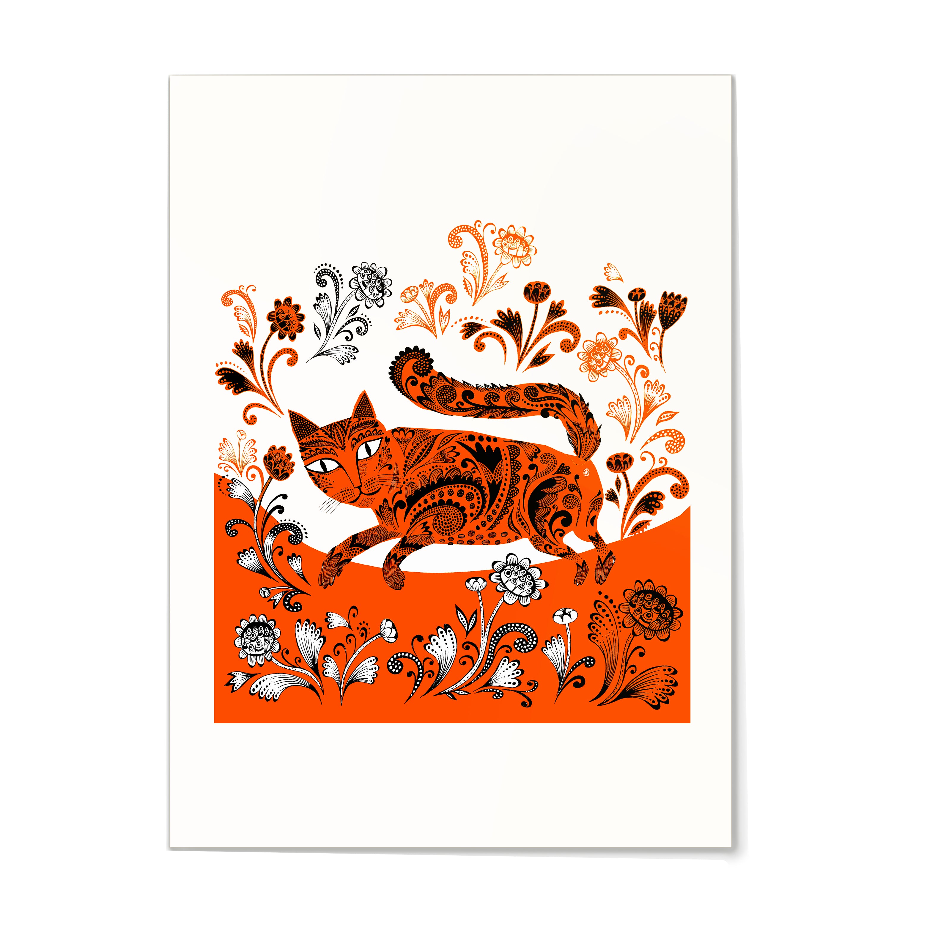Lush Designs pint of cat among flowers in orange and black