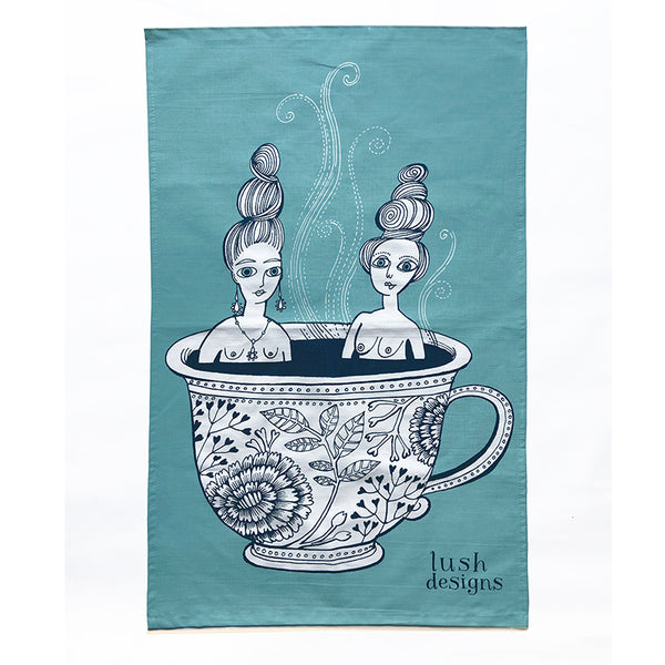 Tea Cup Ladies Tea Towel - Blue