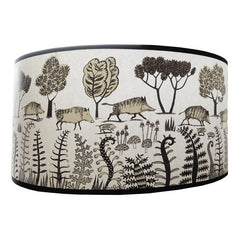 Lush Designs lampshade with print of wild boars in black and brown 