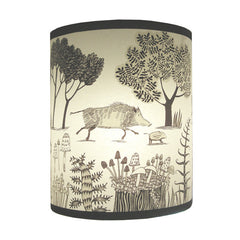 Lush Designs lampshade with a print of wild boars in black and brown