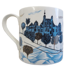 Lush Designs owl mug, reverse view shows print of Greenwich observatory