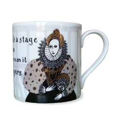 Bone china mug depicting Elizabeth 1st in black, beige and pure gold print