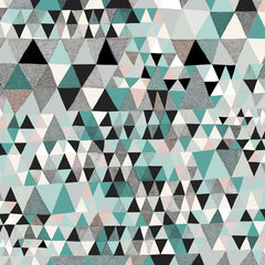 Lush Designs triangle patterned gift wrap in shades of teal blue, black, pale pink and white