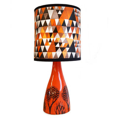 Lush Designs Triangle design geometric print shade on orange ceramic lamp base
